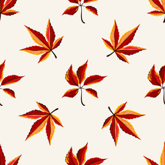 Wall Mural - Autumn vector seamless pattern. Hand draw autumn leaves background. Maple leaves.