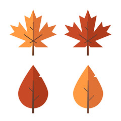 Wall Mural - Autumn leaf set. Red and orange fallen autumn leaves. Maple and birch vector leaf isolated on white background.