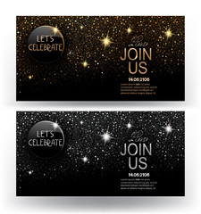 Wall Mural - Sparkling invitation gold and silver cards. Vector illustration