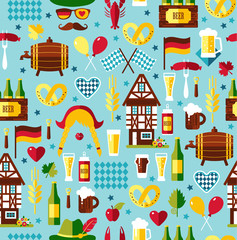  Seamless pattern with oktoberfest celebration symbols. Vector il