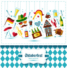 Flat design vector illustration with oktoberfest celebration sym