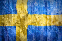 Grunge Style Of Sweden Flag On A Brick Wall