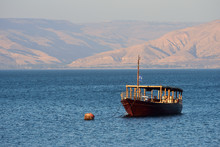Wooden Ship For  The Trip On Kinneret Lake In Northern Israel. 