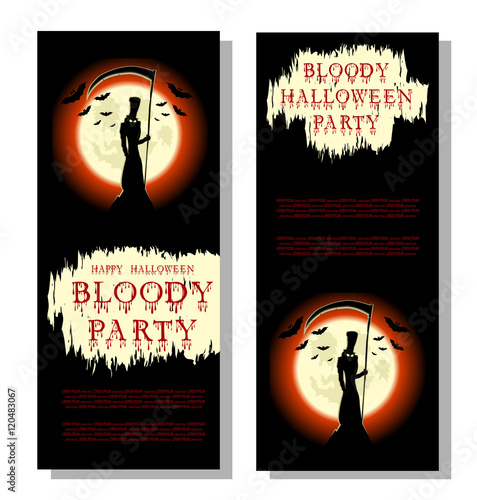 Halloween Banner Death Bats Scary Scythe And Bloody Text In Cartoon Style On Background Big Moon Concept Design For Banner Poster Invitation Or Ticket On Party Vector Illustration Buy This Stock Banner background stock vectors, clipart and illustrations. adobe stock