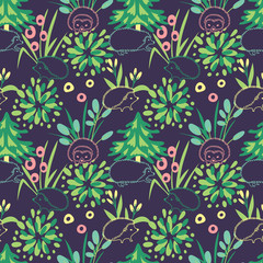 Aufkleber - Hedgehogs in the forest. Vector seamless pattern