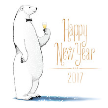 Happy New Year 2017 Vector Drawing, Greeting Card