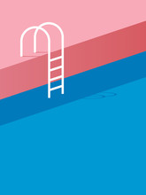 Swimming Pool With Ladder Or Steps In Vintage Retro Poster Style Flat Design.