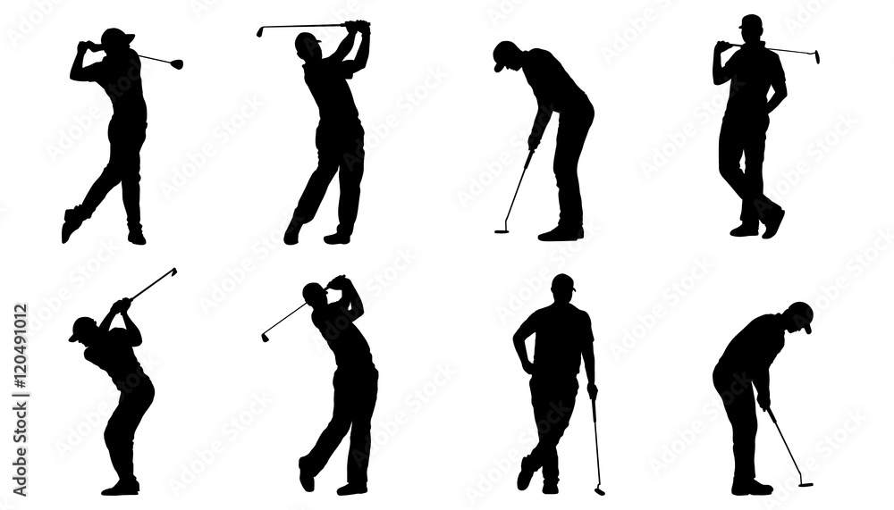 golf silhouettes - obrazy, fototapety, plakaty 