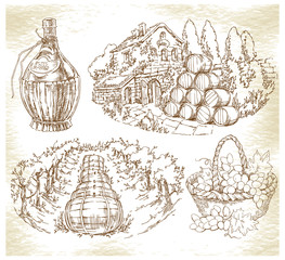 Sticker - Hand made sketch grape fields and vineyards.