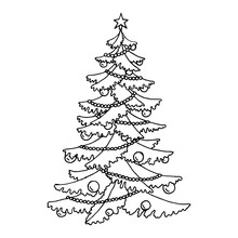 Christmas Tree Graphic Art Black White Isolated Sketch Illustration Vector