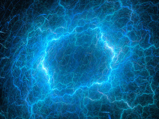 Wall Mural - Blue glowing high voltage lightning in space