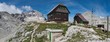 panorama Triglav and Dom Valentina Stanica mountain hut in Julian Alps in Slovenia