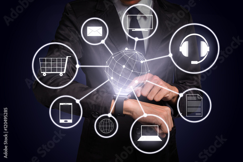 Businessman use omnichannel Tablou Canvas