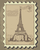 Fototapeta Boho - Postage Stamp with Eiffel tower