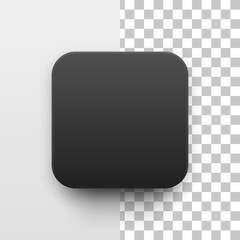 Wall Mural - black abstract app icon, blank button template with realistic shadow and light background for design