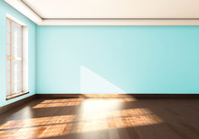 An Empty Studio With Window And Blue Wall Color. 3d Rendering