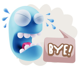 3d Illustration Sad Character Emoji Expression saying Bye with C