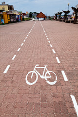 Bicycle sign lane in the city. Cycling way