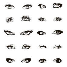 Woman Eyes Vector. Beautiful Female Eye Set Or Ink Drawing