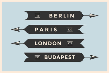 Wall Mural - set of vintage arrows and banners with names different cities