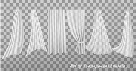 Big collection of transparent curtains. Vector