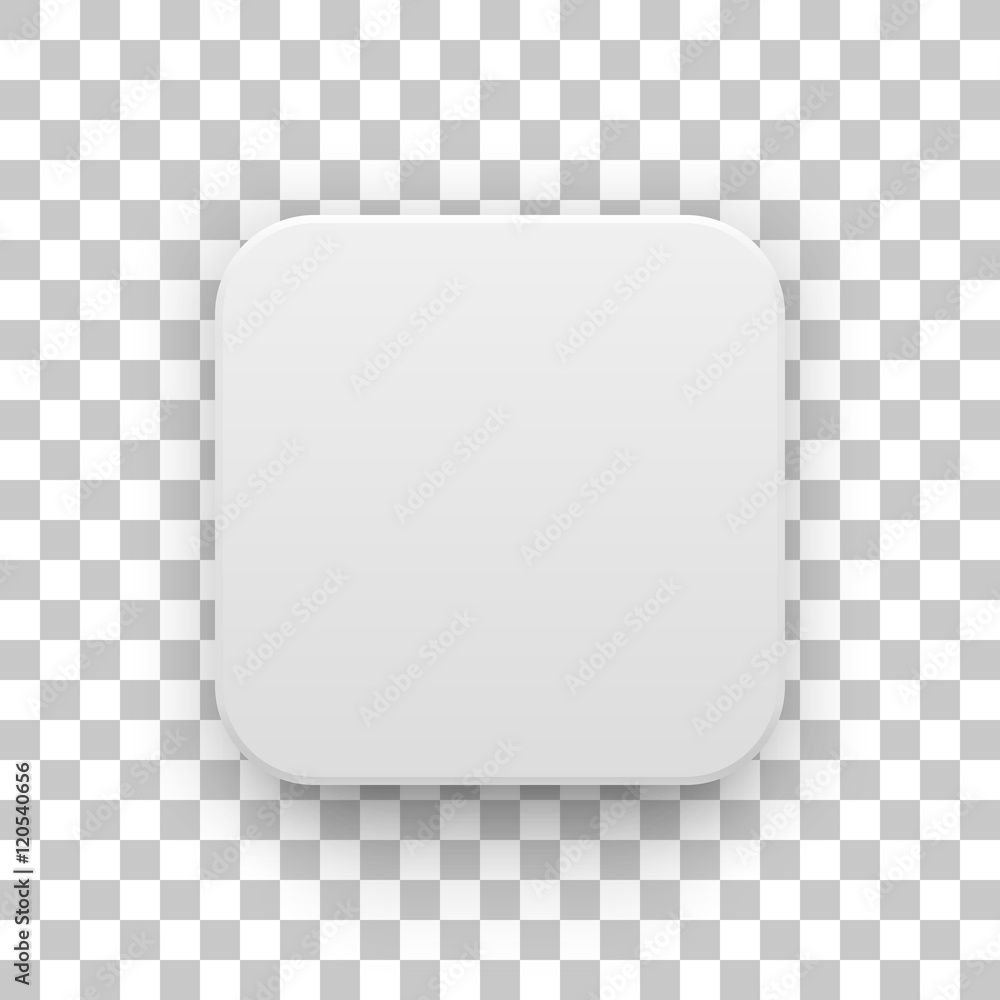 White abstract app icon, blank button template with realistic shadow and transparent background for design concepts, web sites, user interfaces, UI, applications, apps, mock-ups. Vector illustration. - obrazy, fototapety, plakaty 