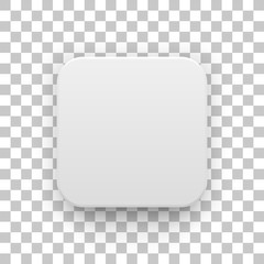 white abstract app icon, blank button template with realistic shadow and transparent background for 