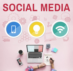 Wall Mural - social media mobile lightbulb wifi concept