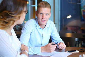 Wall Mural - Young business team resolve issues leaf catalog