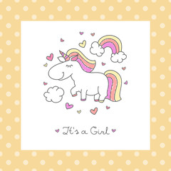 Poster - baby shower card with unicorn