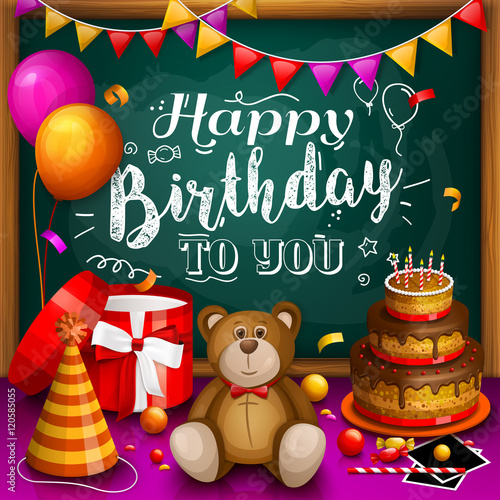 Happy Birthday Greeting Card Colorful Gift Box Lots Of Presents