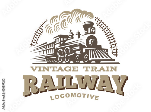 Cuadros en Lienzo Locomotive logo illustration, vintage style emblem