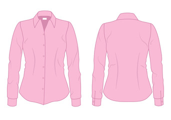 Wall Mural - Women's dress shirt with long sleeves template, front and back view