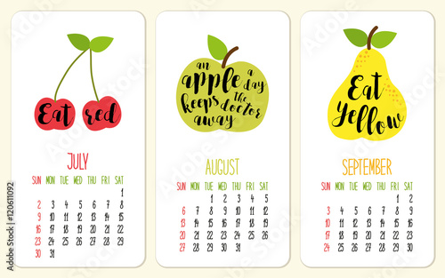 Cute 2017 Calendar Pages With Fruits And Lettering With Healthy Food