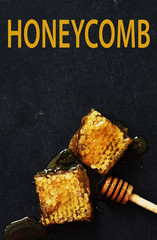 Honeycomb, top view, dark stone background
