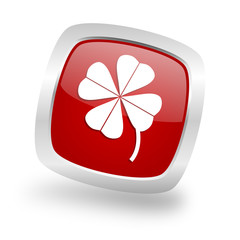 Aufkleber - four-leaf clover square red glossy chrome silver metallic web icon