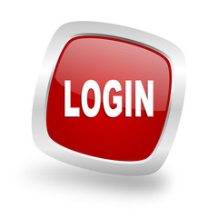 Poster - login square red glossy chrome silver metallic web icon