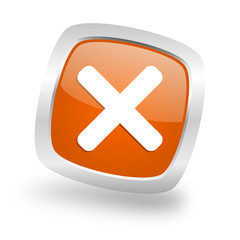 Poster - cancel square orange glossy chrome silver metallic web icon