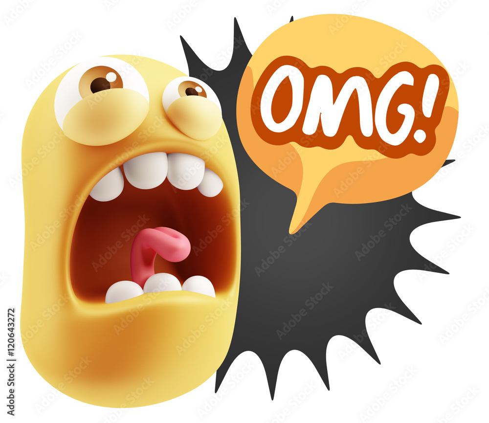 3d Rendering Angry Character Emoji saying OMG with Colorful Spee Stock ...