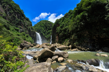 Two waterfalls in the valley