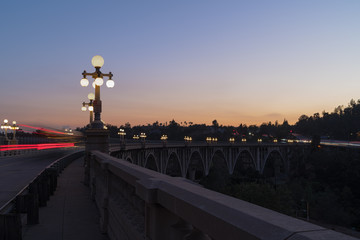 Wall Mural - The Colorado Street Bridge in Pasadena, California at dusk. The bridge has been designated a National Historic Civil Engineering Landmark. It was part of Route 66 from 1926 through 1940.