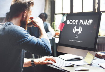 Wall Mural - bodybuilding health get fit fitness exercise body pump concept