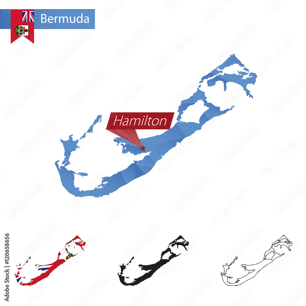 Bermuda blue Low Poly map with capital Hamilton. Stock Vector | Adobe Stock