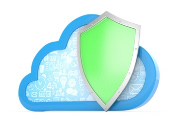 cloud and shield, cloud security concept. 3d rendering.