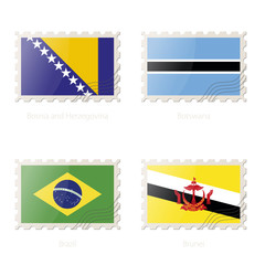 Wall Mural - Postage stamp with the image of Bosnia and Herzegovina, Botswana, Brazil, Brunei flag.