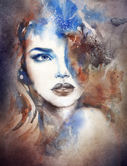 Style woman portrait. Abstract fashion watercolor illustration