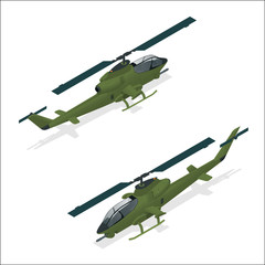 Wall Mural - Isometric Military helicopter or army helicopter landing.