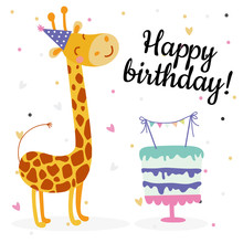 Cute Birthday Greeting Cards Design With Giraffe