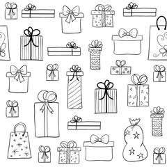 Wall Mural - christmas pattern with hand drawn gift boxes