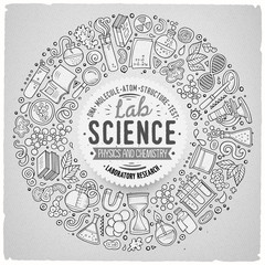 Wall Mural - set of science cartoon doodle objects, symbols and items